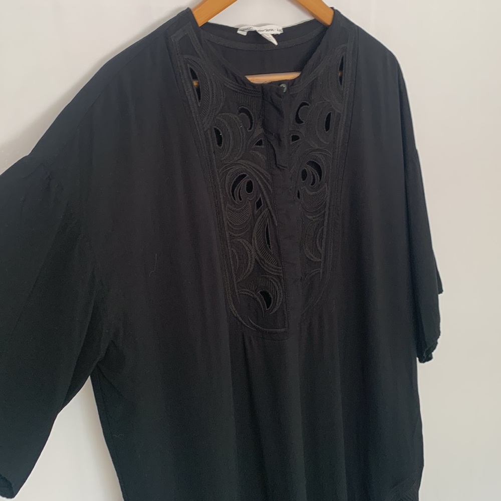 & Other Stories Black Oversized Short Sleeve Shift Dress Lace Cut Outs Size 4